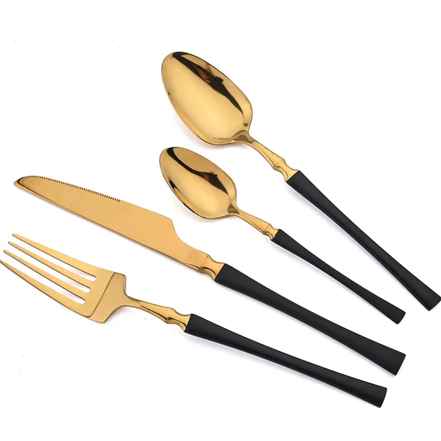 24 pezzi in acciaio inossidabile set di posate in oro coltello forchetta cucchiaio coltello da bistecca forchetta cucchiaio stoviglie retrò adatto per la cucina del ristorante 3