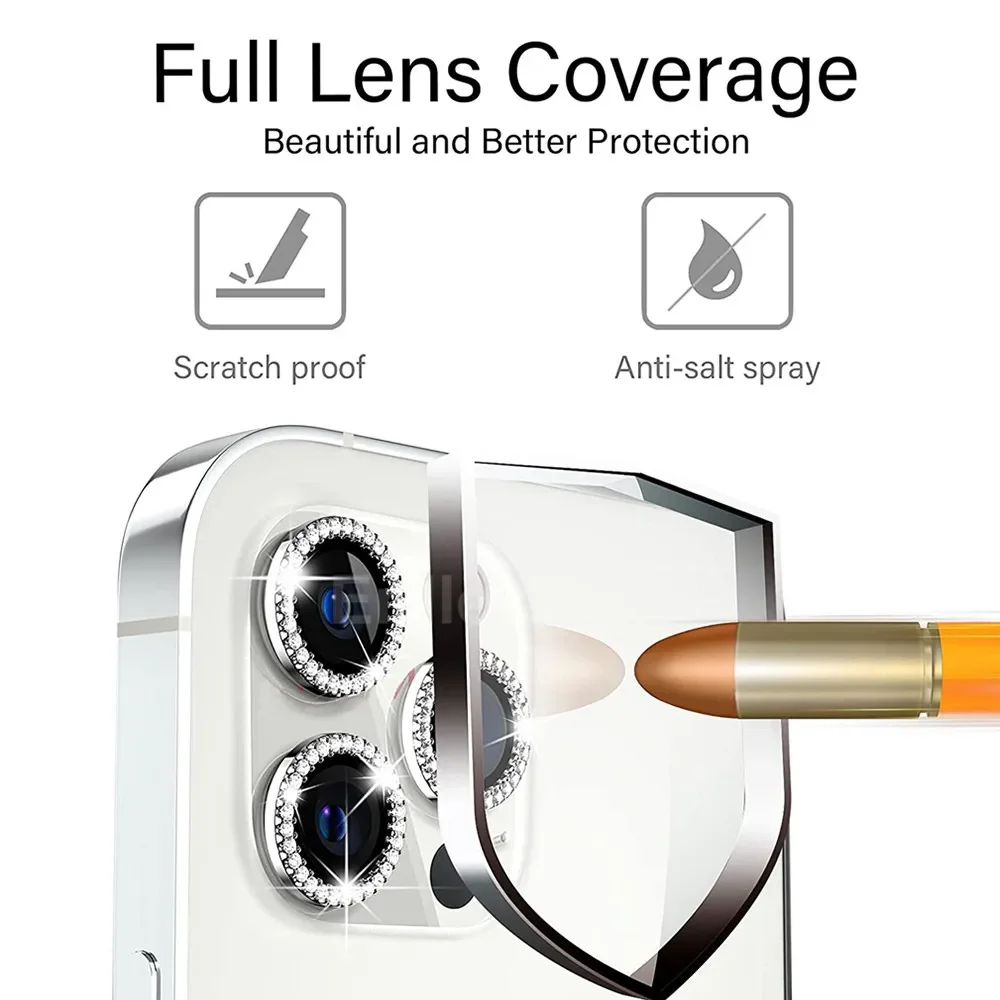 Premium 9D Rear Diamond Lens Protector with Tempered Glass and Ring Cover Case Film
