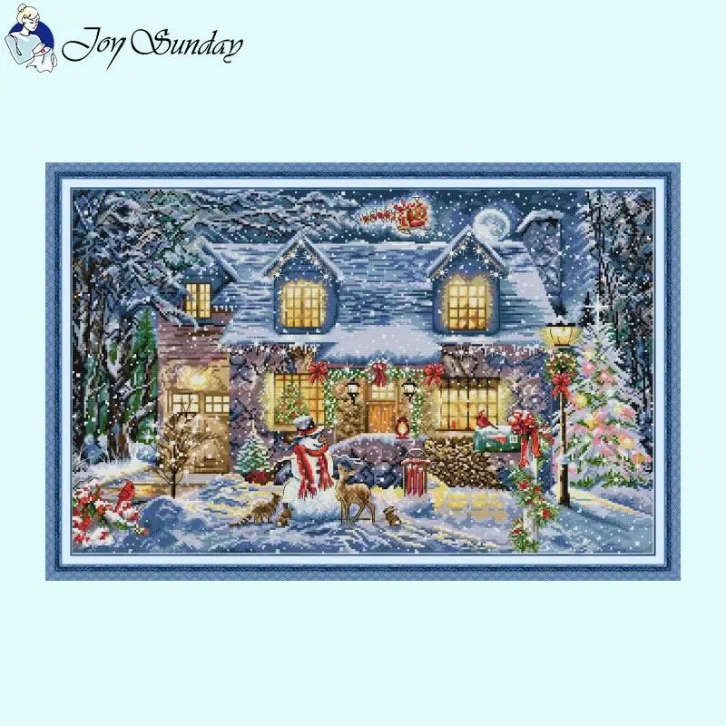 Winter Christmas Series Joy Sunday Cross Stitch Kits Aida 14CT 16CT 11CT Counted Canvas Printed Fabric Embroidery DIY Home Decor cross stitch kit
