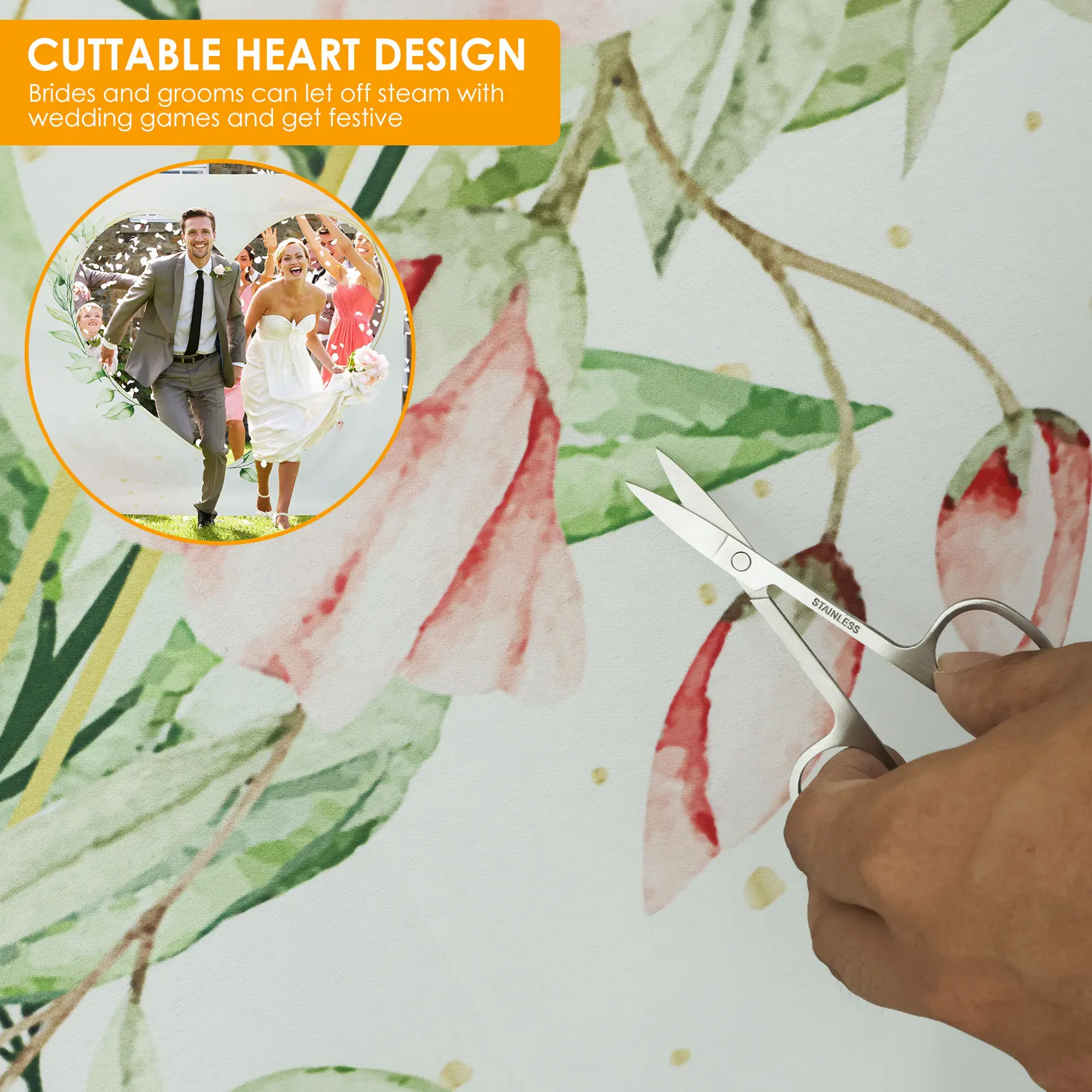 Cutting Out Heart Shaped Bed Sheets Wedding Decor Background Cloth Polyester Wedding Game Sheets with 2 Scissors and 6M Ropes
