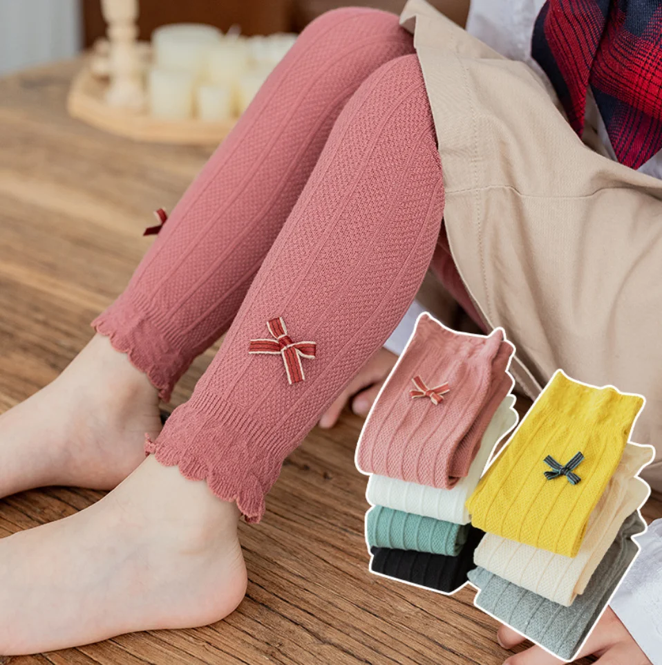 Kids Leggings Spring Autumn Girl Cotton Tight Pants Children Bow Knot Princess Legging Baby Petal Elasticity Trousers girl leggings kids tights