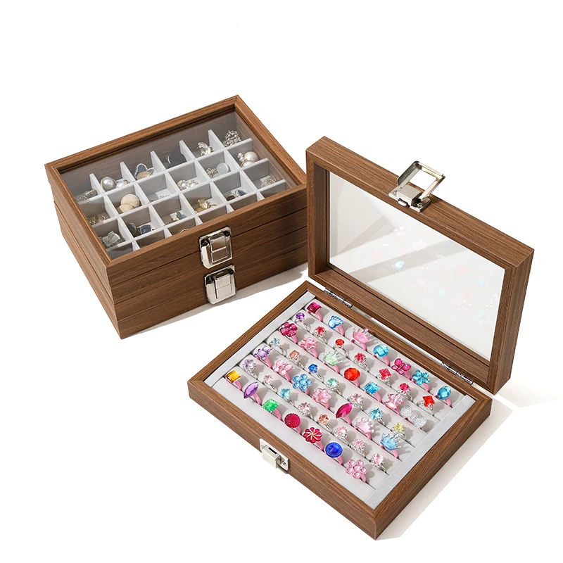 Wood Jewelry Storage Boxes Ring Necklace Jewelry Box Organizer Women Bracelet Earrings Transparent Tray Display Accessories