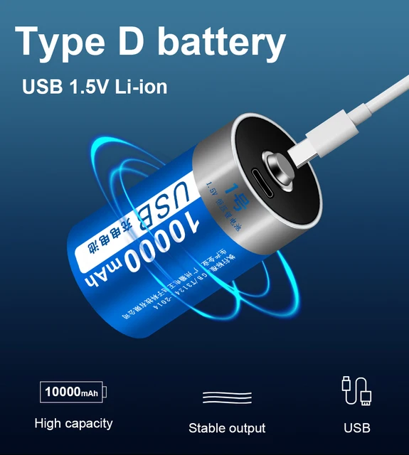 Kaufe 1,5 V D15000mwh Akku Typ-C USB Lade D R20 LR20 Li-Ion Batterien  Batterie Für Heizung Gasherd