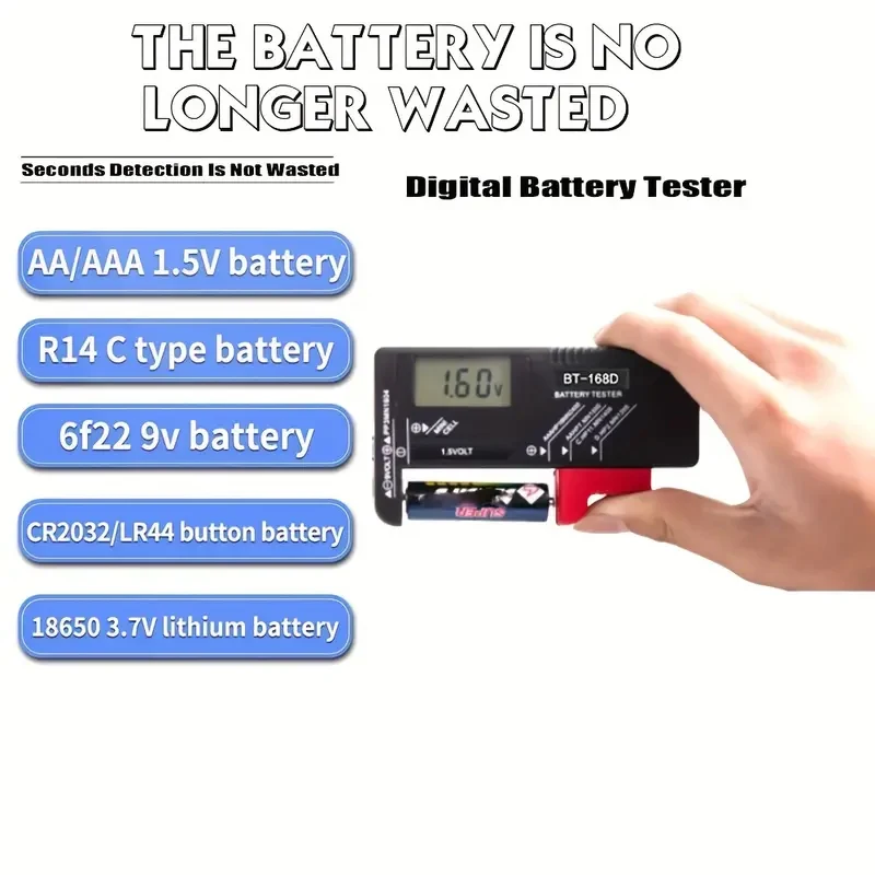 BT-168D 디지털 배터리 테스터, 가정용 배터리 테스트 업그레이드, AAA, AA, C, D, 9V, 1.5V, 3.7 전압 감지, 1 개