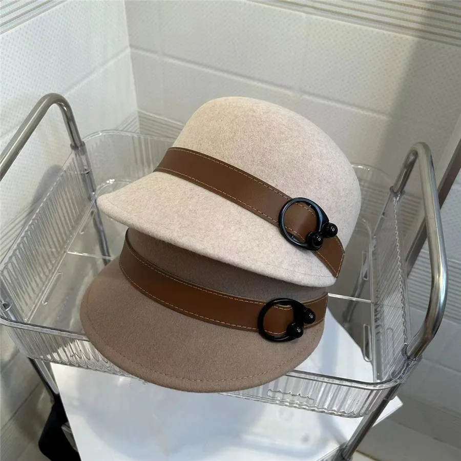 

202308-XL winter japan wool felt pu ribbon Metal round buckle fashion street Equestrian hat men women Octagonal visors cap