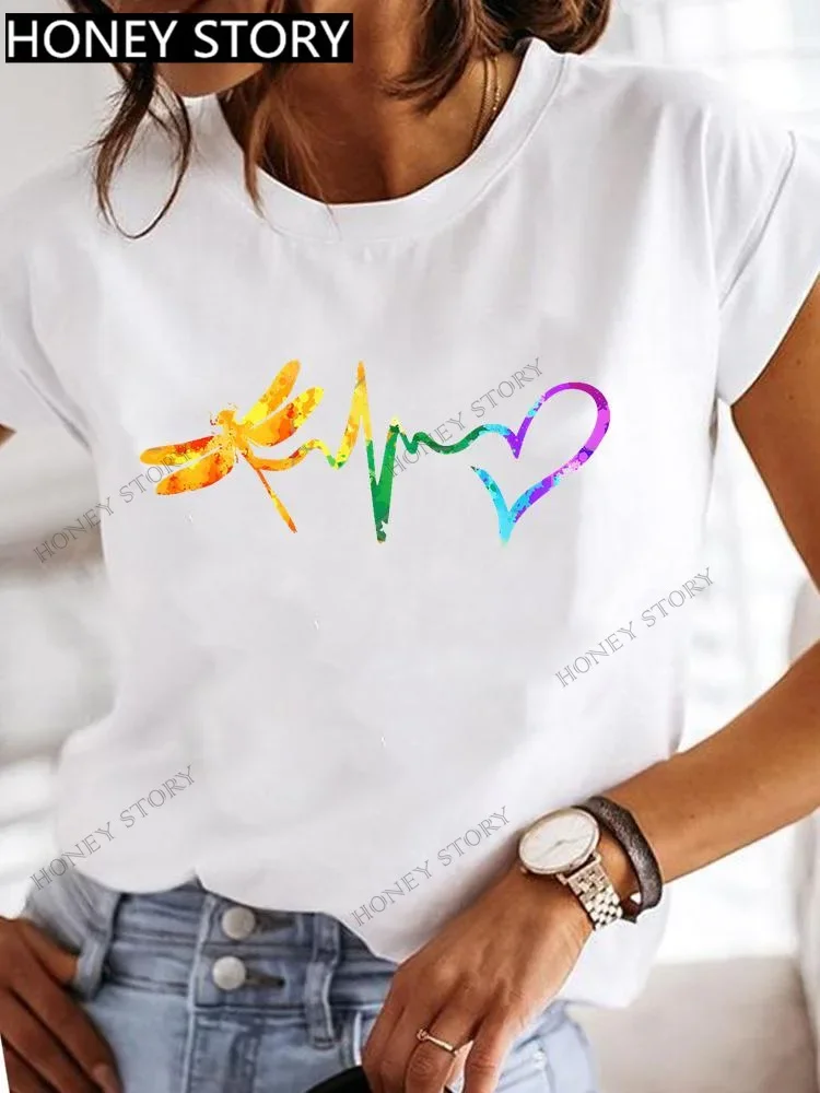 thumbnail image 1 of Top básico con estampado de mariposa de libélula explosiva para mujer, Camiseta holgada de manga corta con cuello redondo, camiseta de gran tamaño, ropa para mujer, 1 of 5
