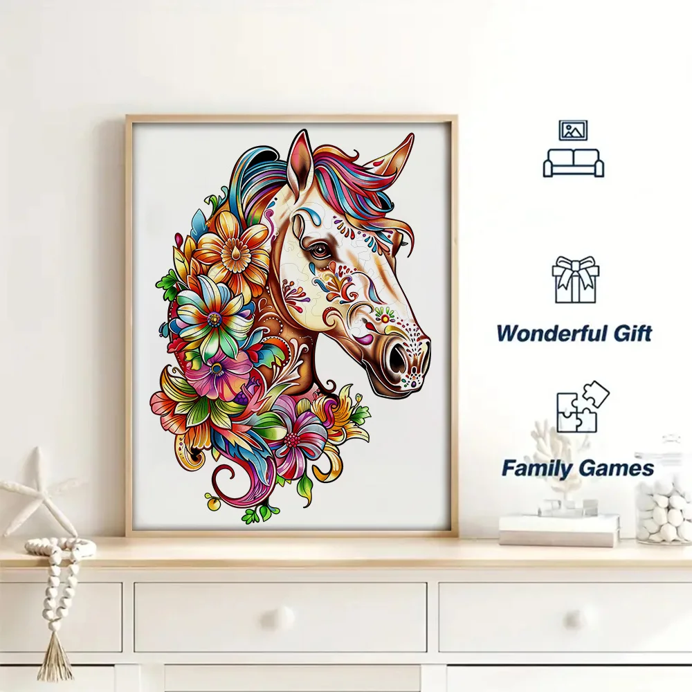 Horse shaped wooden puzzle - Exquisite paper box - Unique adult gift - Irregular animal shaped wooden puzzle - Children's GIFTS 2