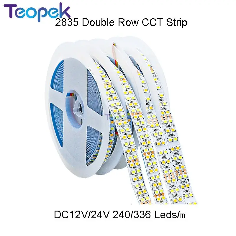 

Double Row 2835 CCT LED Strip Light 240LED/m 336 LED/m 5m Dual WhiteColor Temperature Adjustable Flexible LED Tape Lamp DC12/24V