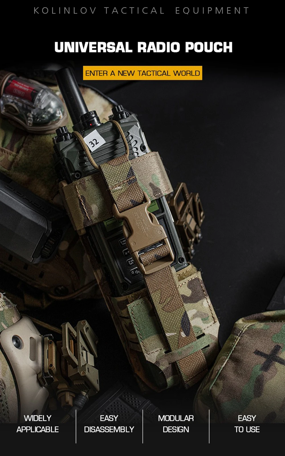 Description Picture 3 of itemUniversal Radio Tactical Pouch Molle Walkie Talkie Pouches MPU5 PRC163 152 148 Lightweight Hunting Vest Belt Mag Bag