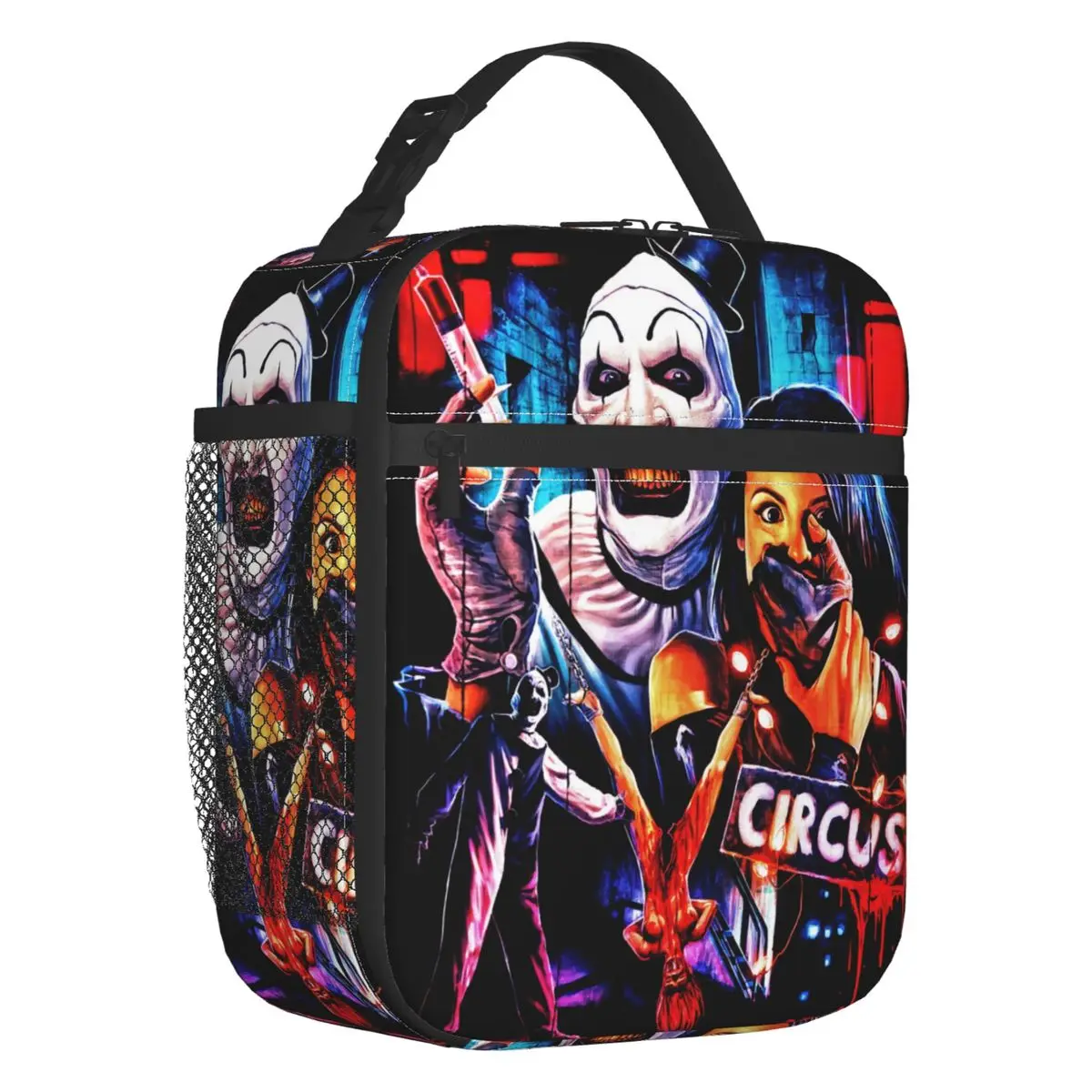 

Halloween Clown Horror Movie Terrifier Insulated Lunch Bags for Women Portable Thermal Cooler Bento Box Outdoor Camping Travel