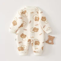 Combinaison en coton épais pour nouveau-né, adorable barboteuse ours, vêtements de ramper pour bébé, pyjama une pièce à manches longues pour garçon et fille, hiver 3