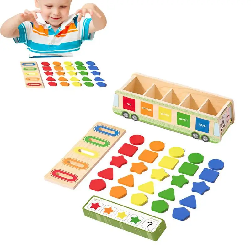 

Color Shape Sorting Toy Box Wood Color Shape Matching Game Portable Educational Learning Fine Motor Skills Toys For Kids Aged 3