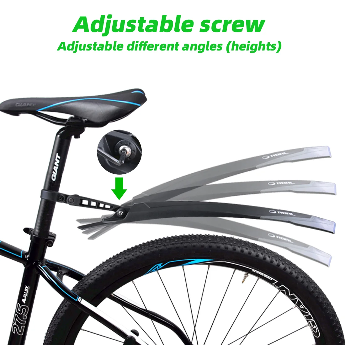 RockBros WS1001BK Set Parafango Regolabile RockBros Per MTB - Anteriore E Posteriore, Nero, Plastica Resistente Parafango MTB