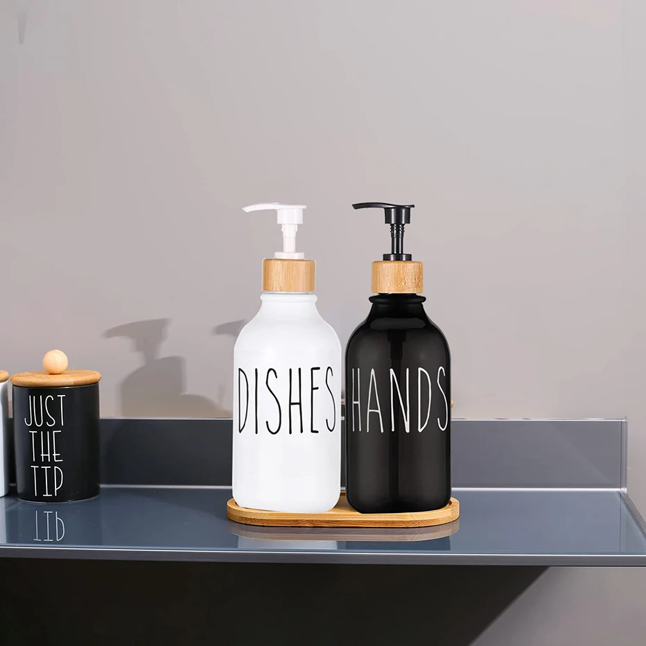 500ml Dish Soap Bottle with Bamboo Pump Kitchen Refillable Liquid Soap Dispenser Hand Lotion Container for Farmhouse Decor soap dispenser refillable bottle soap dispenser bottle