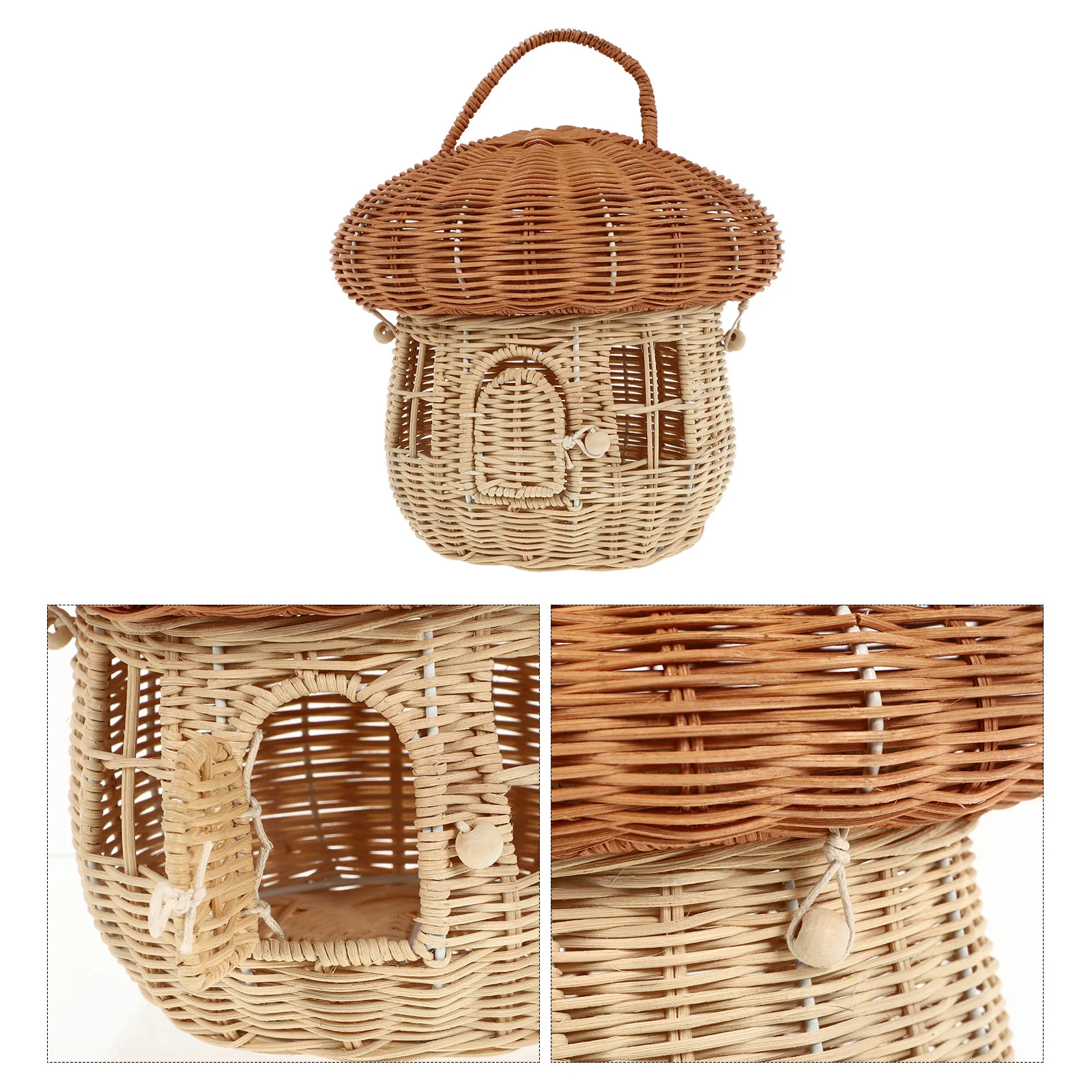 

Mushroom Shape Rattan Children's Portable Small Basket Flower Green Plants Fruit Shopping Basket Picnic Wedding Flower Basket