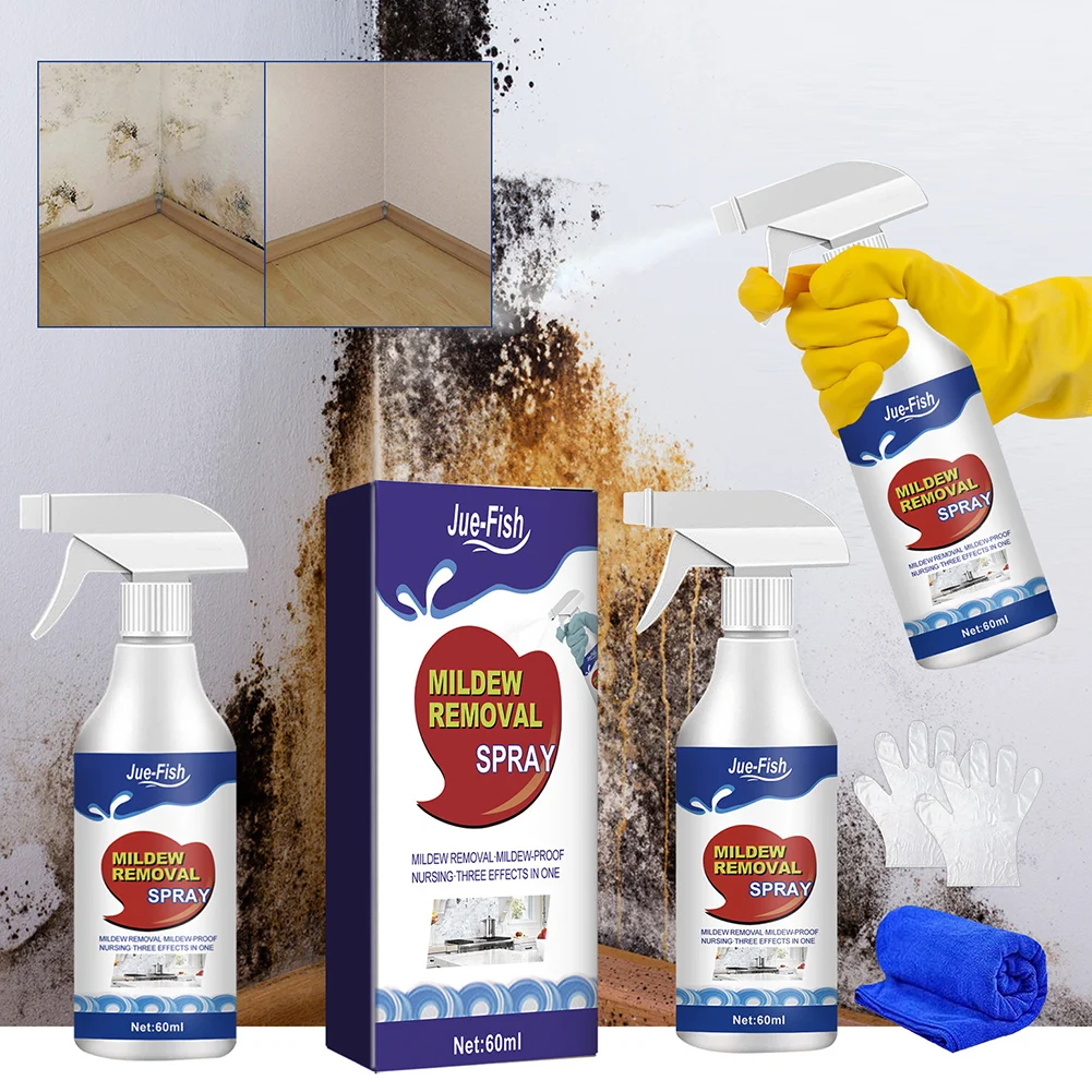 60ML Mildew Removal Spray Powerful Bathroom Mould Cleaner Remover Spray Multipurpose Cleaning Foam for Wall Tiles Bathtubs