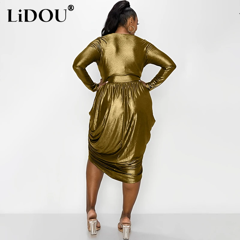 Spring Autumn Fashion Solid Color Sexy Plus Size Dress Woman Long Sleeve Irregular New Casual Vestidos De Fiesta Female Clothes