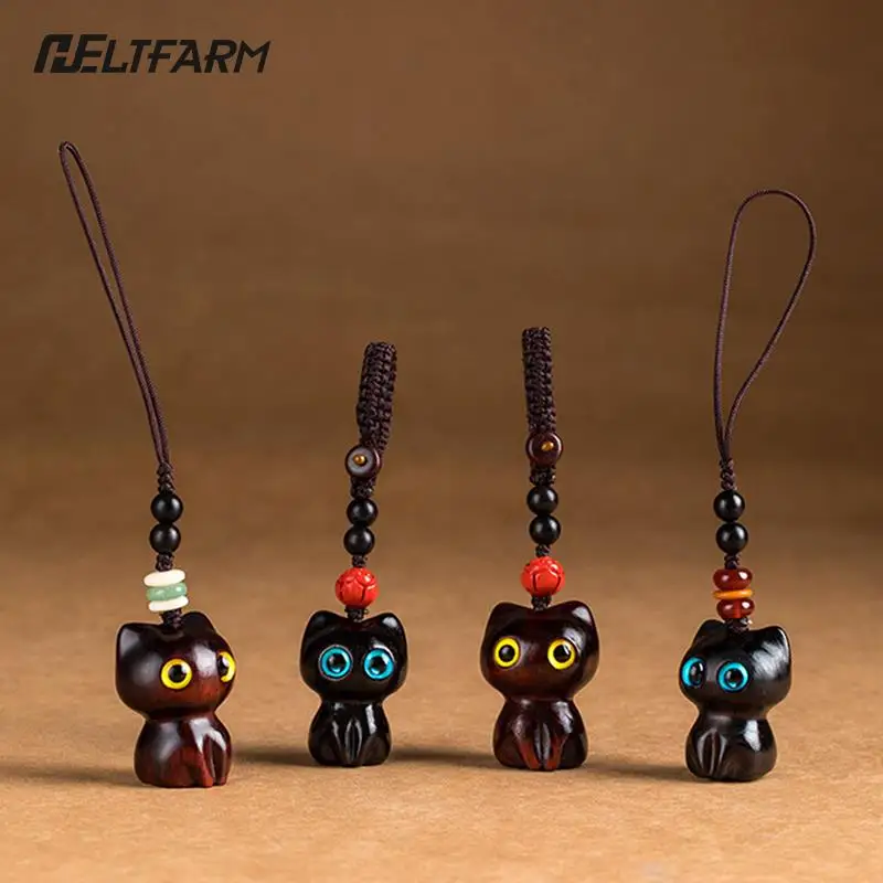 Sandelholz Holz Katze Schlüssel bund Anime niedlichen Handy-Kette Holz tasche Anhänger Zubehör Autos chl üssel Anhänger Charms