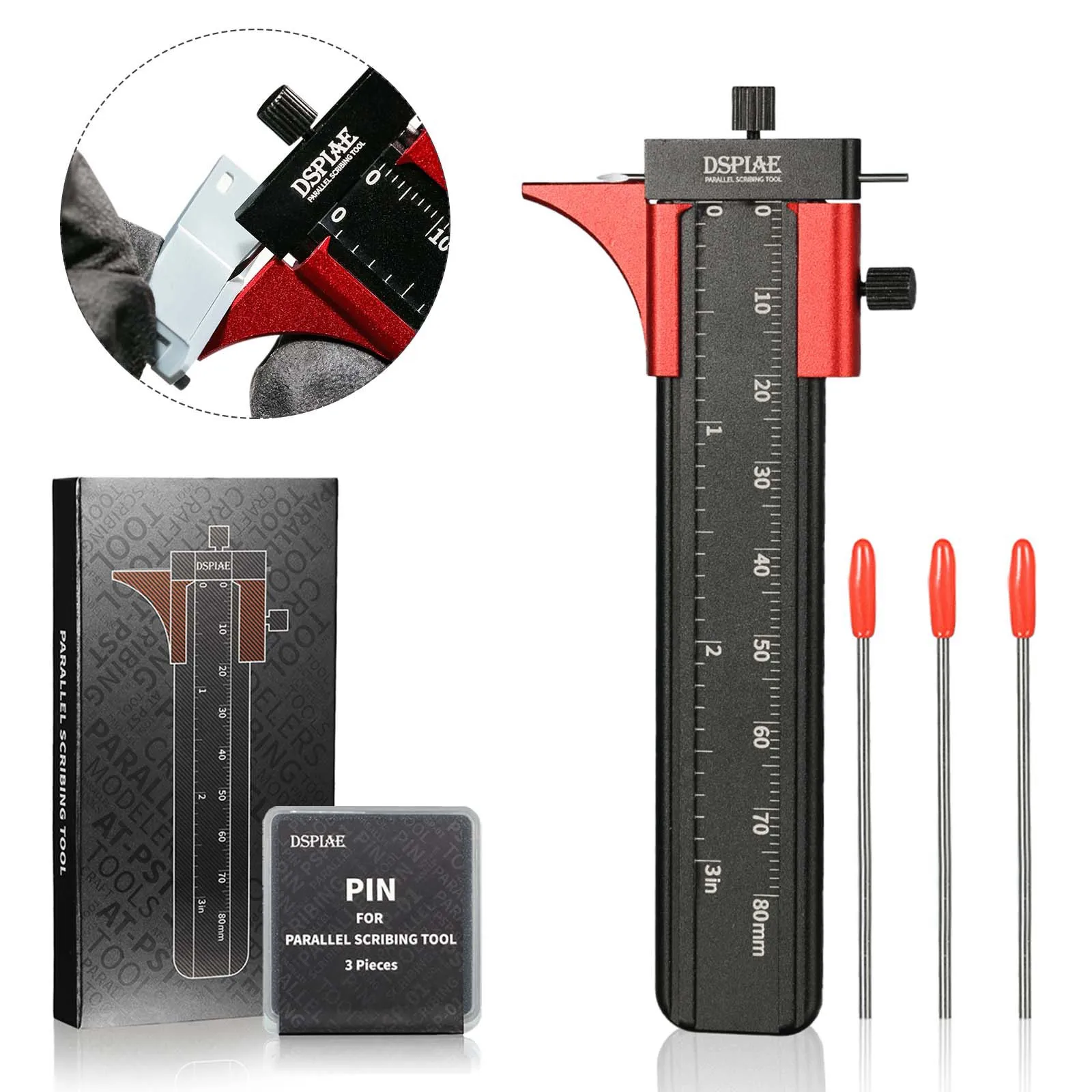 2022 Dspiae AT-PST Parallel Scribing Tool Isometric Line Engraver Parallel Line Carving Tool Scribed Line Pin Black 110*40*6mm 6