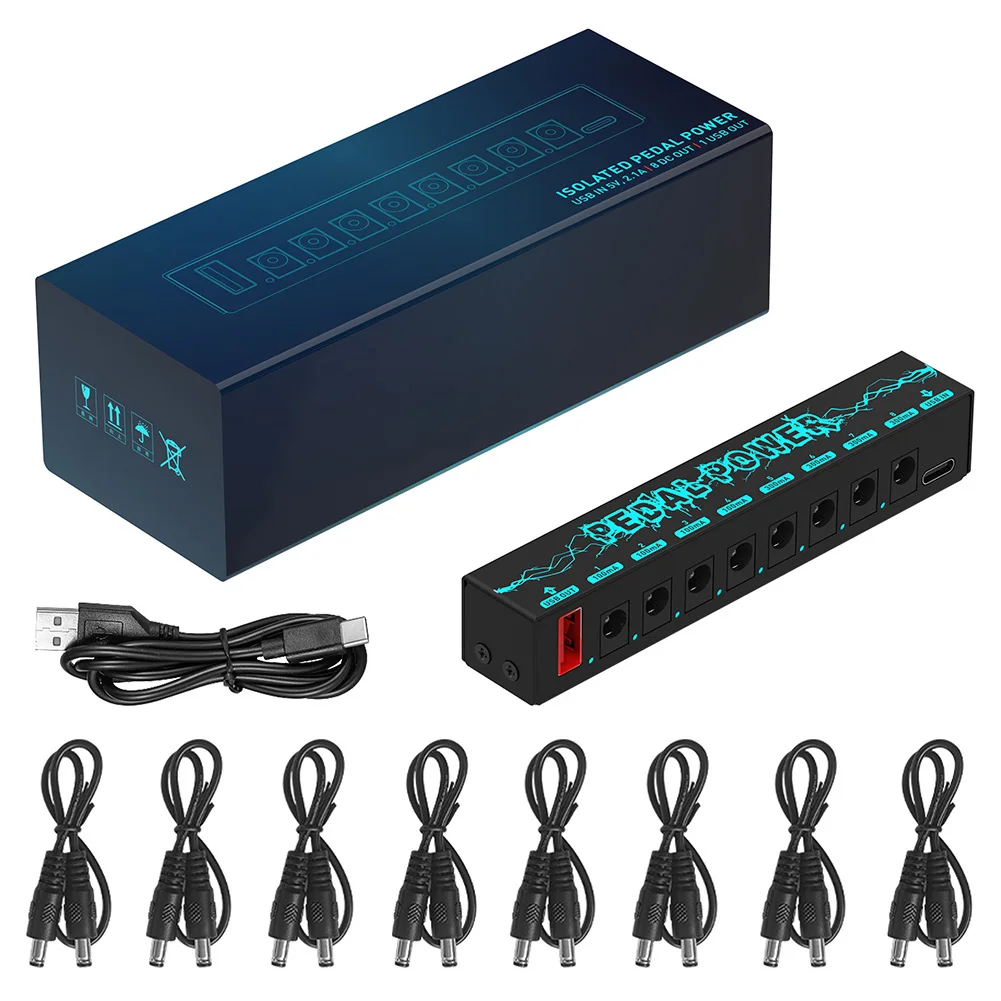 Guitar Pedal Power Supply 8 Isolated DC Output 9V 300mA/100mA Pedalboard Short Circuit Overcurrent Protection guitar pedal power supply