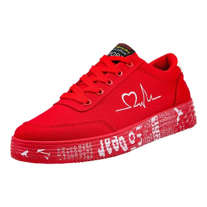 

Fashion New Red Women Vulcanized Shoes Ladies Sneakers Lace-up Casual Shoes Breathable Canvas Shoes Graffiti Flat Zapatos Homber