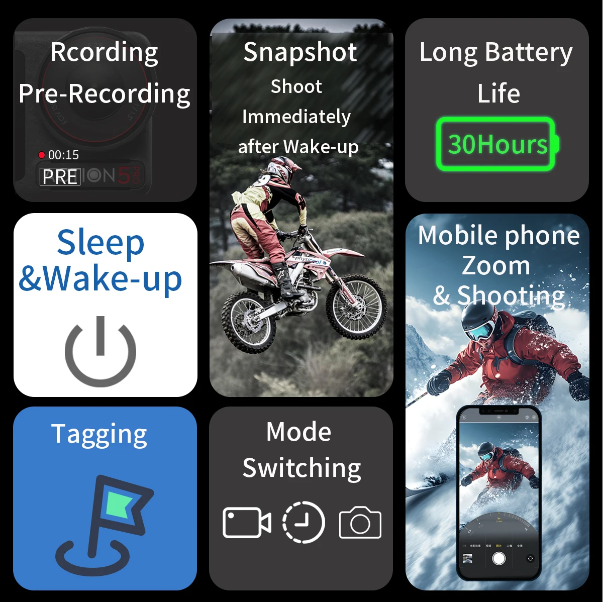 Télécommande Bluetooth pour DJI Action 6/5 Pro/4 Osmo 360 fixée sur un support de vélo