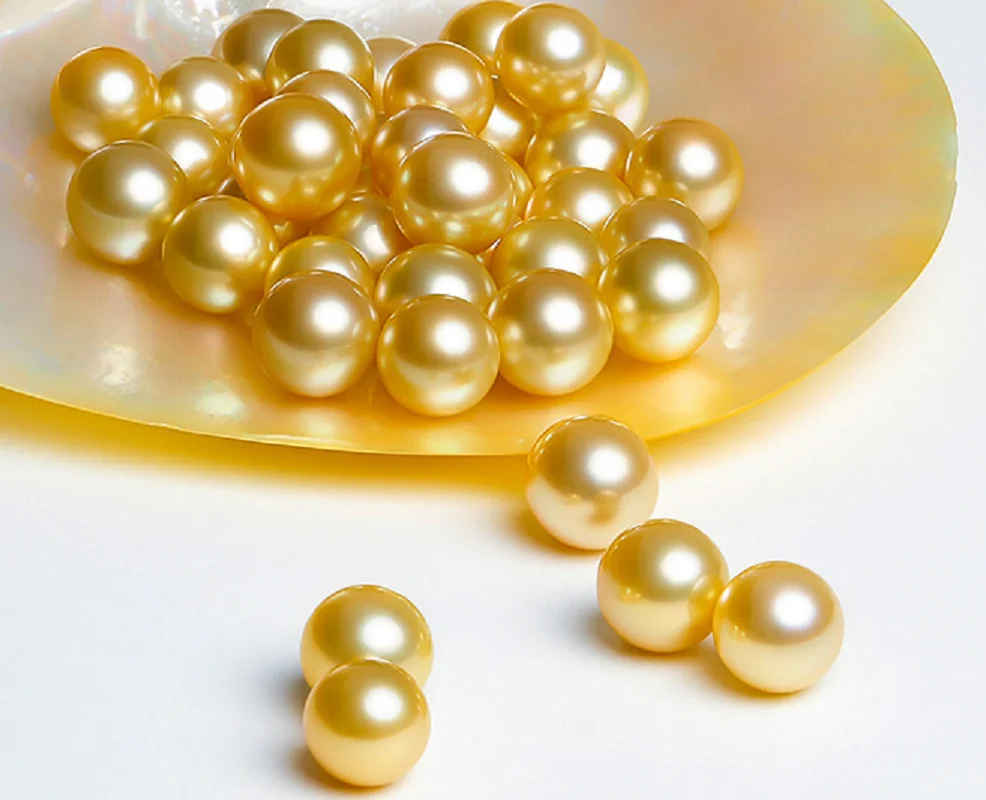 Lots 5pcs Loose Pearls 6mm Natural Sea Genuine Golden Perfect Round Pearl Undrilled AAA+ For Women Men
