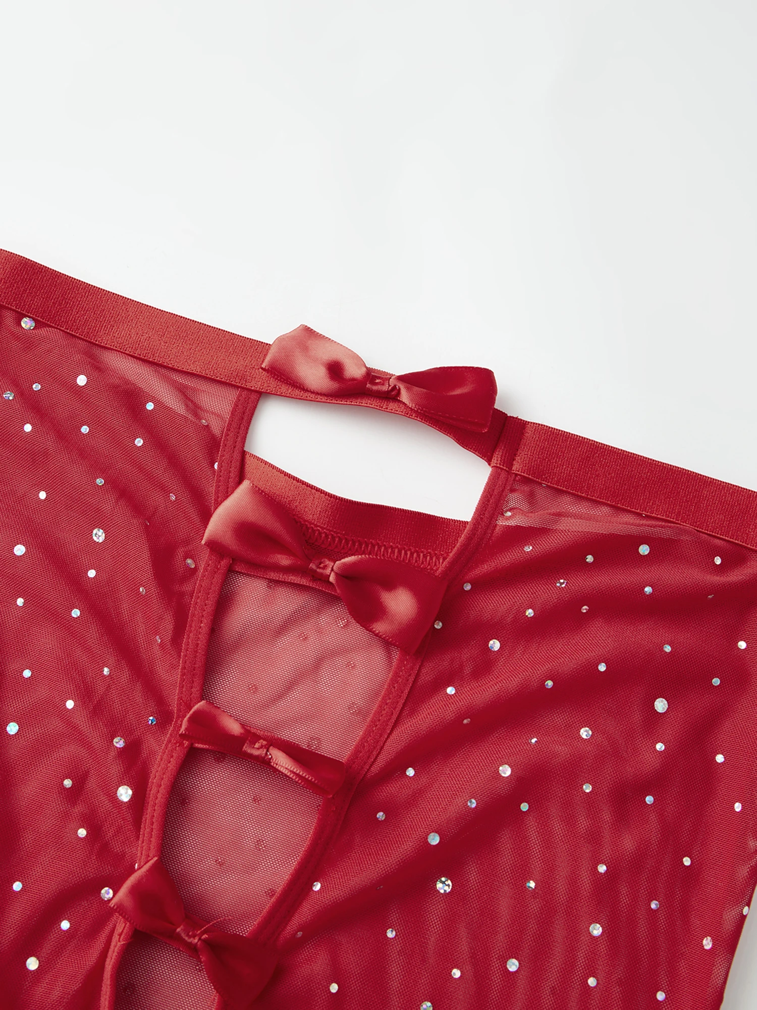 Women s Strapless Backless Nightdress with Hot Fix Drills and Bow Detailing Sheer Hollowed Tube Dress Sleepwear Set with