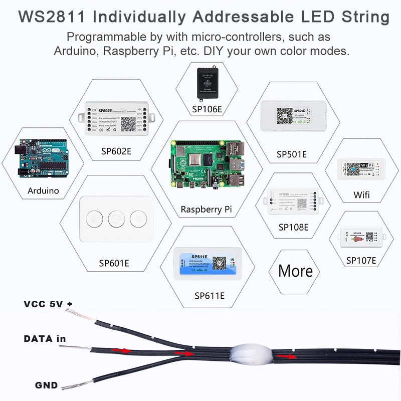 5V WS2811 WS2812 3PIN černá drát LED laso světel sen barva příslušenství RGBIC adresovatelné individuálně víla lehký