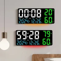 Digital Wall Clock Mood Lighting Temperature Humidity Timing Countdown 2 Alarm Auto Dimmer Plug in Use LED Alarm Clock Remote 1