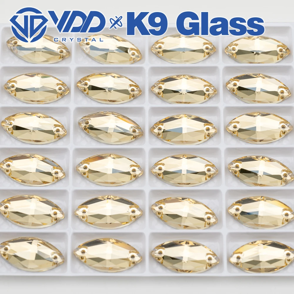 VDD S257 Golden Shadow Navette Top Qualität K9 Glas Strasssteine zum Aufnähen Kristall Flatback Nähen Strasssteine Kleidungsstück Dekorationen – Detail 5