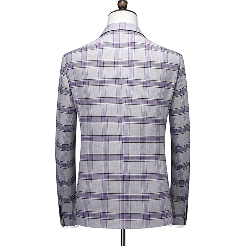 Men's High-End Plaid Three-Piece Suit Set European American Fashion Wedding Business Style Vest Trousers Included