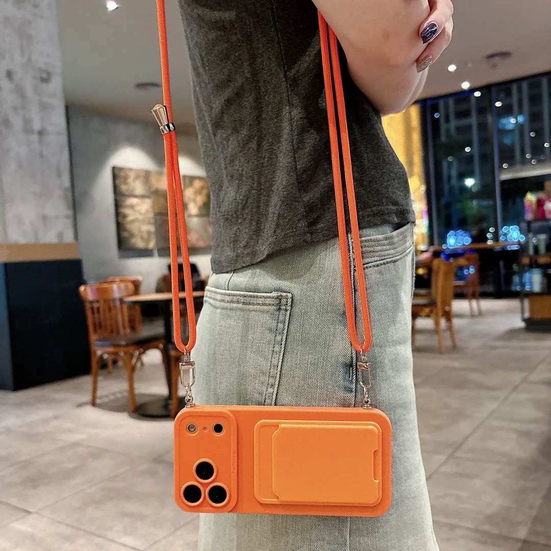 Crossbody Lanyard Phone Case with Card Holder and Back Cover