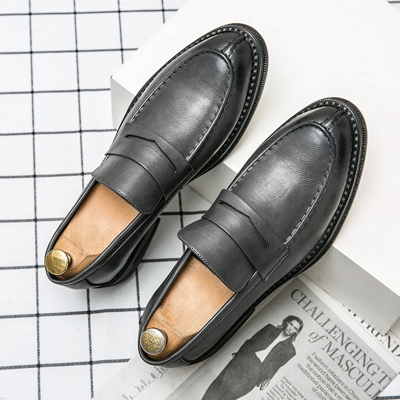 Premium Silver Business Shoes Men's Oxford Shoes Leather Brand Loafers Slip On High Quality Wedding Soft Sole Dress