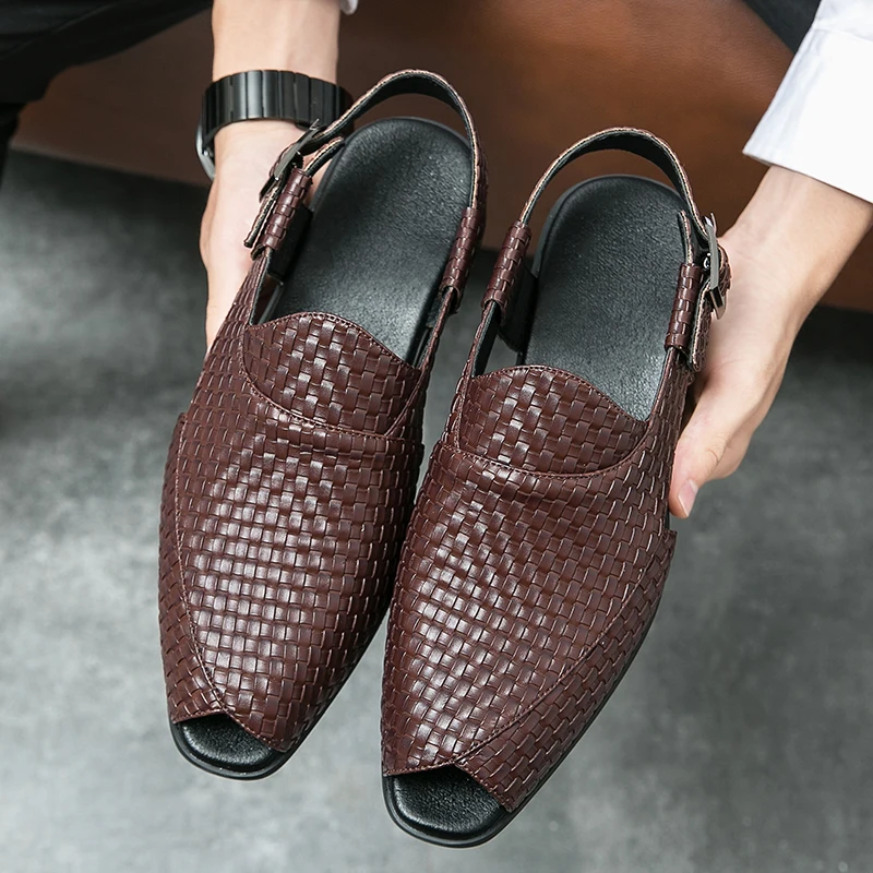 British Style Shoes Men Summer Casual Leather Sandals Brogue Shoes Yuppie Business Sandals Hollowed