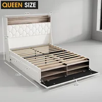 Large Bed Frame, 51.9-inch High Wing Back Cushioned Storage Headboard, with USB Charging, LED Platform Bed 2