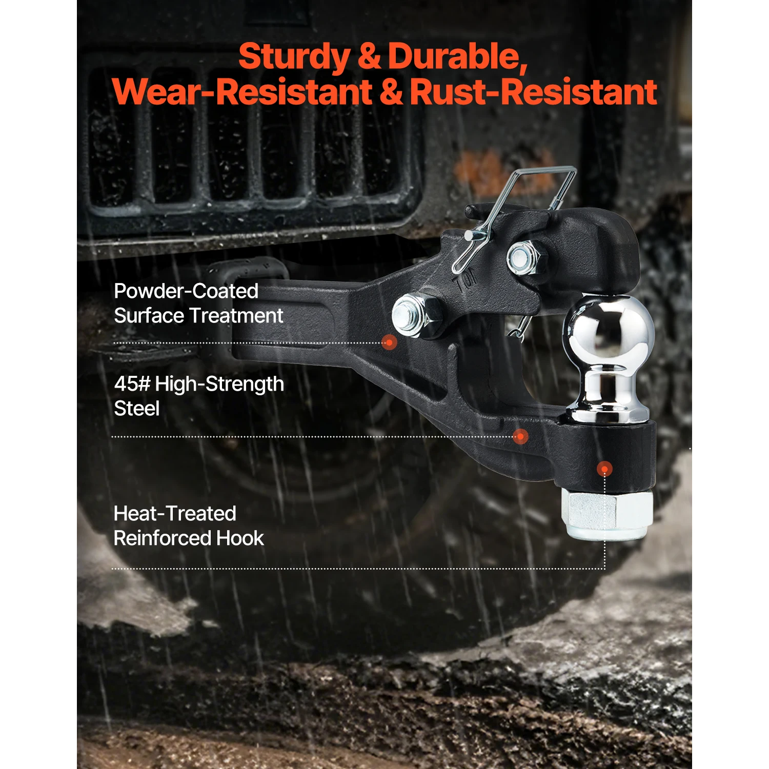 SucceBuy Pintle Towing Hook Hitch Combination 2in/ 2-5/16in Receiver Ball for 2in Hitch Hook fits 2.5 - 3in Lunette Ring