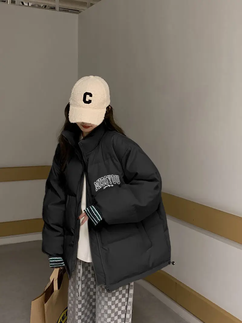 2023 Winter Clothes Women New Fashion Kpop Loose Cotton Coat Thickened Warm Letter Print Coat