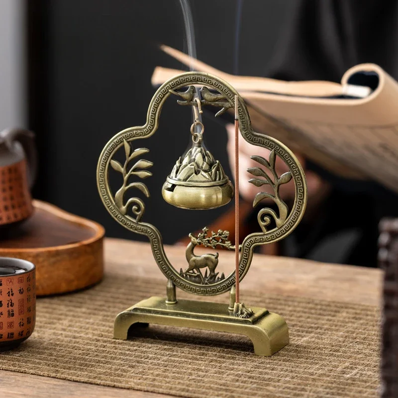 Popxstar  Walnut Hollow Carving Incense Burner Chinese Retro Tea Set Ornaments for Home Indoor Incense Burner main image 0