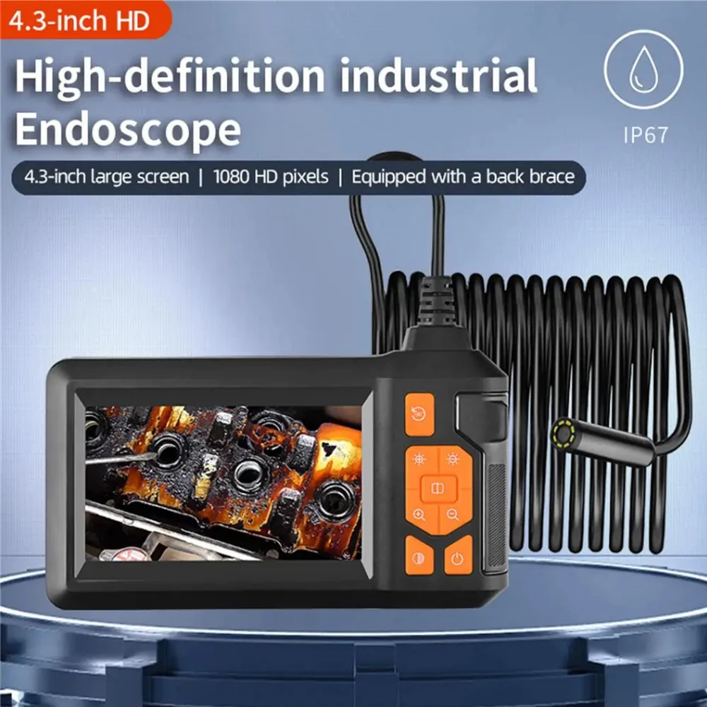 Dual lens Industrial Endoscope Camera 4.3'' IPS Screen HD1080P Rigid Cable Pipe Sewer Inspection Borescope IP67 Waterproof 6