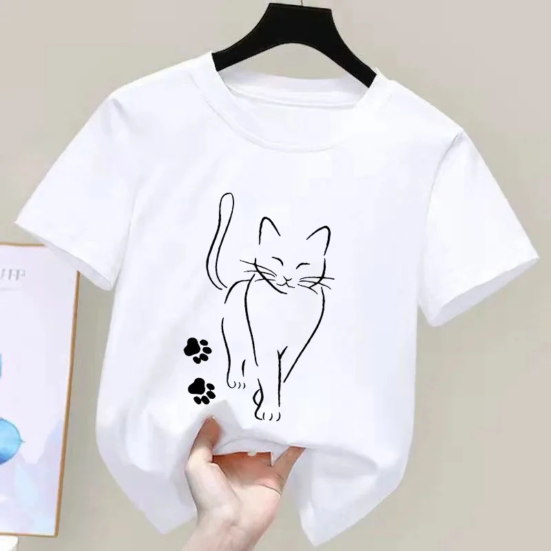 Kawaii Kitten Summer Kids T-Shirt - Cute Cartoon Cat Short Sleeve Tee