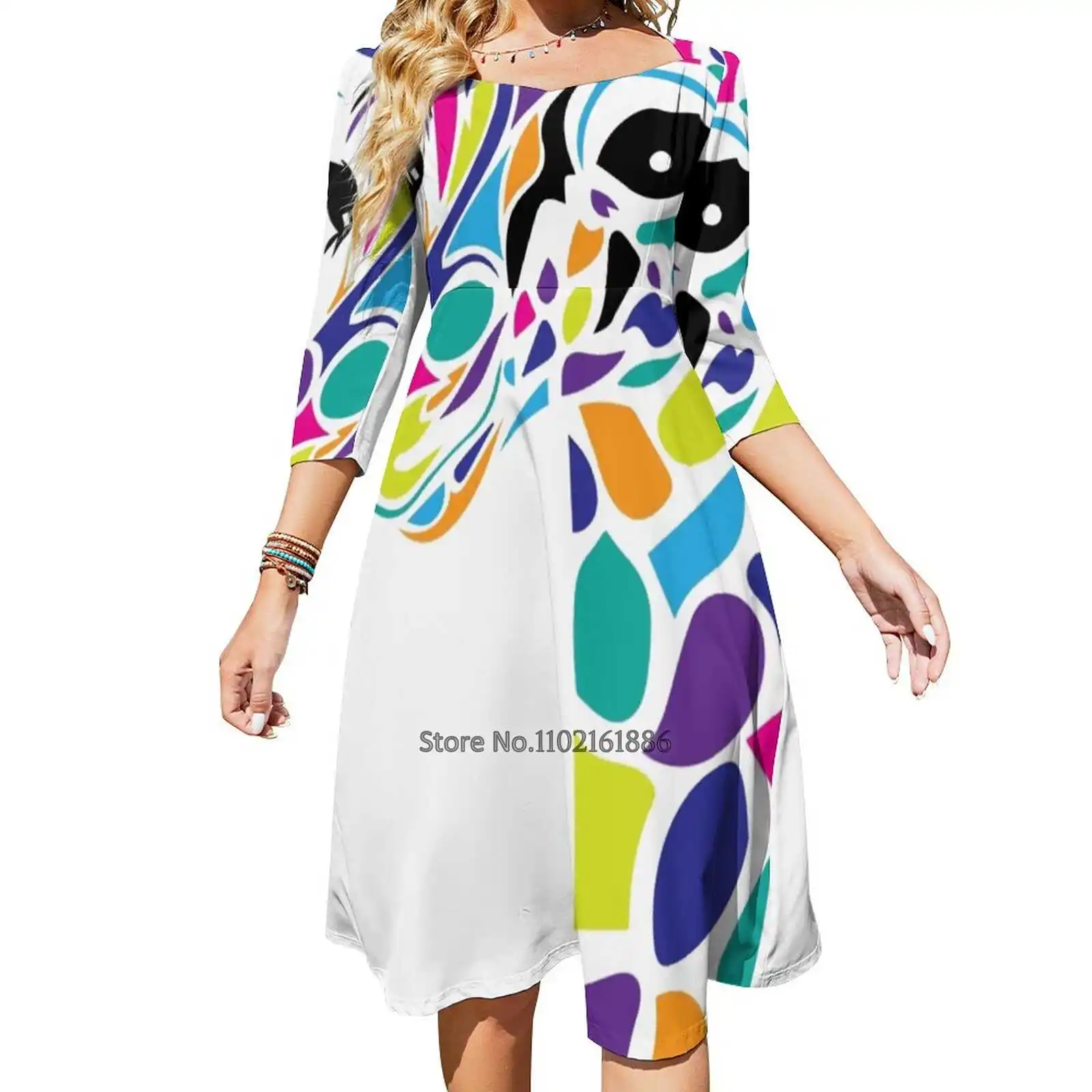 

Colorful Giraffe Back Lacing Backless Dress Square Neck Dress Fashion Design Large Size Loose Dress Giraffe Color Fun Kids