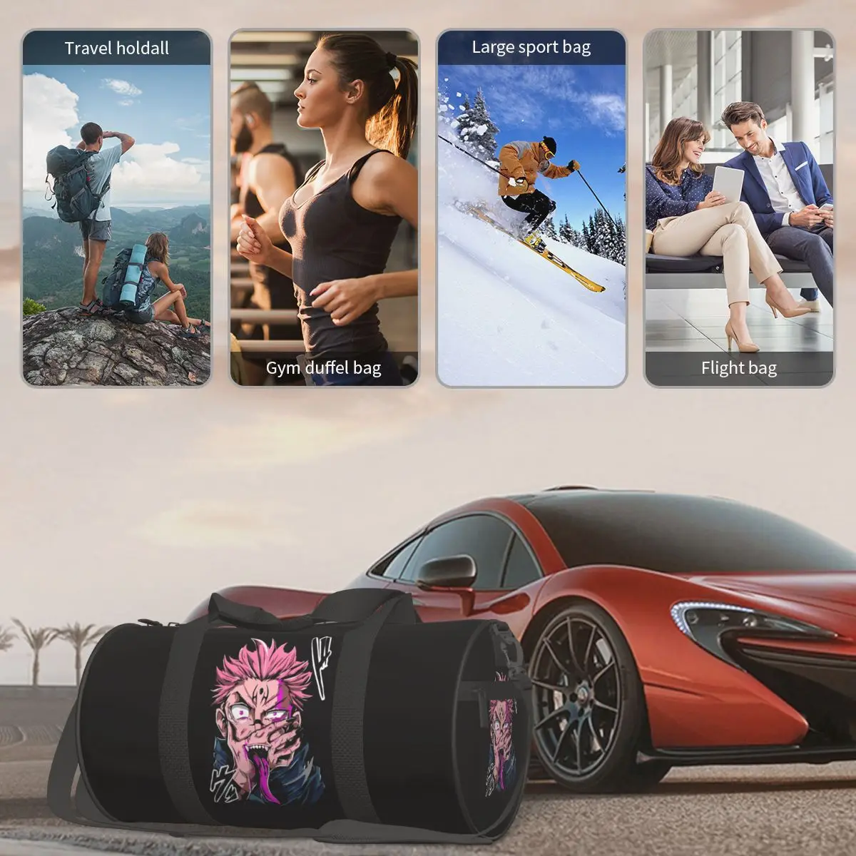 JJK Gojo Anime Gym Bag Cool Japanese Travel Sports Bags Couple Design with Shoes Novelty Fitness Bag Oxford Handbags 6
