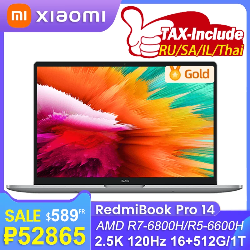 Xiaomi RedmiBook Laptop Pro 14 Ryzen R7-6800H/R5-6600H AMD Radeon 680M/660M 2.5K 120Hz Screen 14Inch 16GB RAM 512GB/1TB SSD