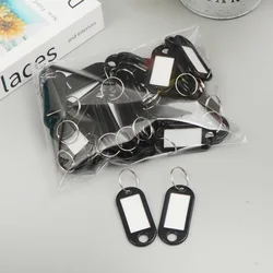 Durable Plastic Key Tags with Split Ring and Label Window for DIY Keychains and Luggage (Black)