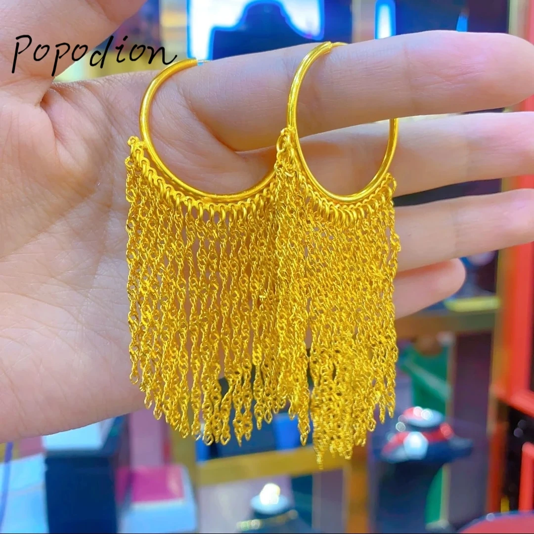 Popodion New Dubai 24k Gold Plated Tassel Earrings Fashion Piece Women's Earrings  YY10271 dubai gold