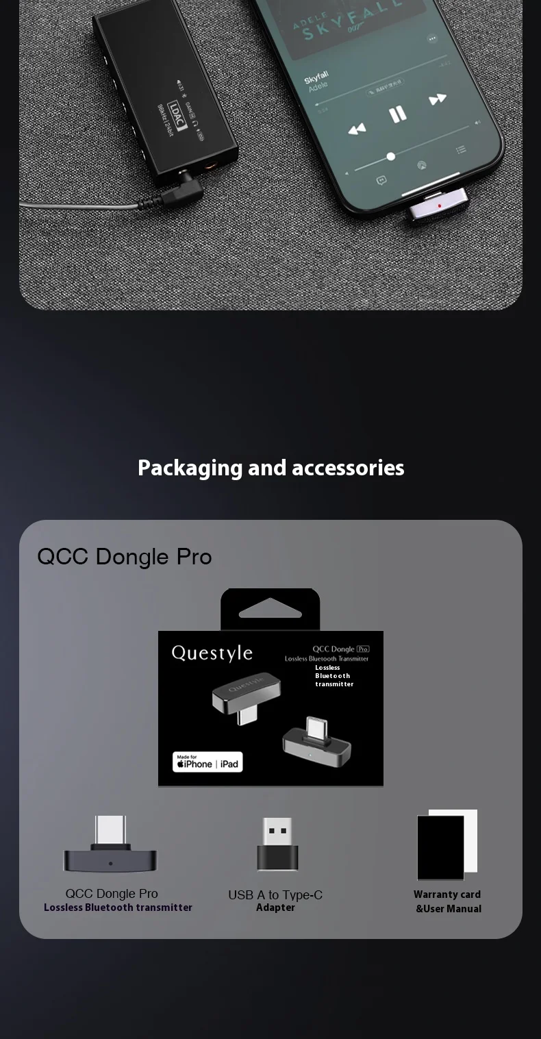 QUESTYLE QCC Dongle Pro Bluetooth Transmitter Support PS5