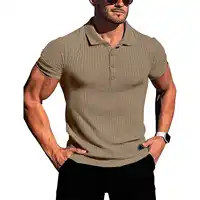 POLO vertical à manches courtes pour hommes, vêtements de sport, de course, de fitness, d'été, très extensible, chemise de base en tricot mince 1