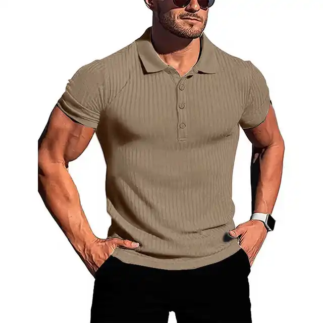 POLO vertical à manches courtes pour hommes, vêtements de sport, de course, de fitness, d'été, très extensible, chemise de base en tricot mince 1