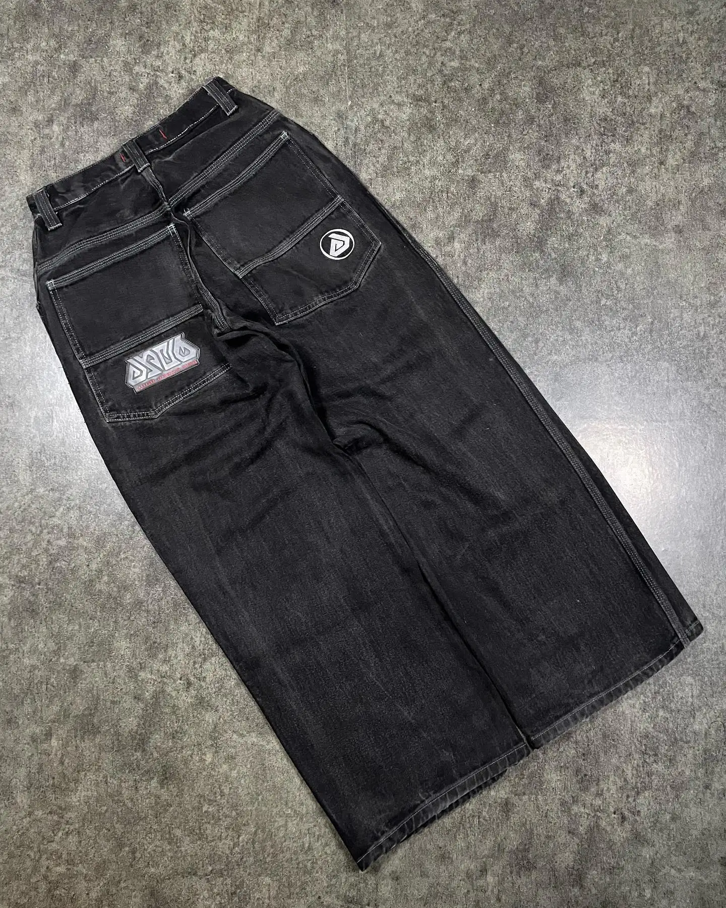 2024 New Baggy Jeans Mens Y2k Embroidery Harajuku Pattern Wide Leg Pants Casual Hip Hop Black Straight Denim Trousers Streetwear